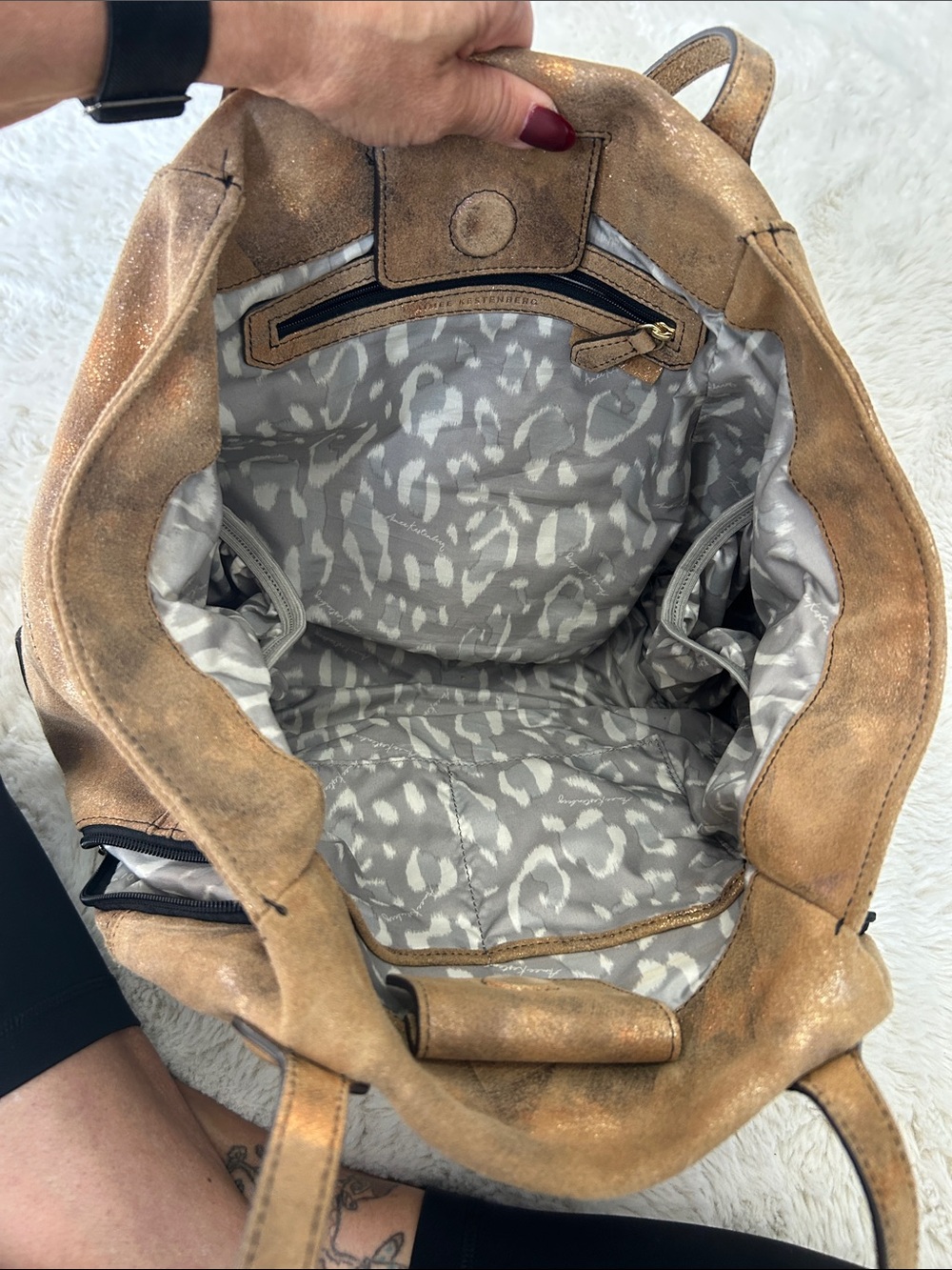 Aimee Kestenberg Gold Metallic Chelsea Leather Tote Bag - Picture 10 of 14